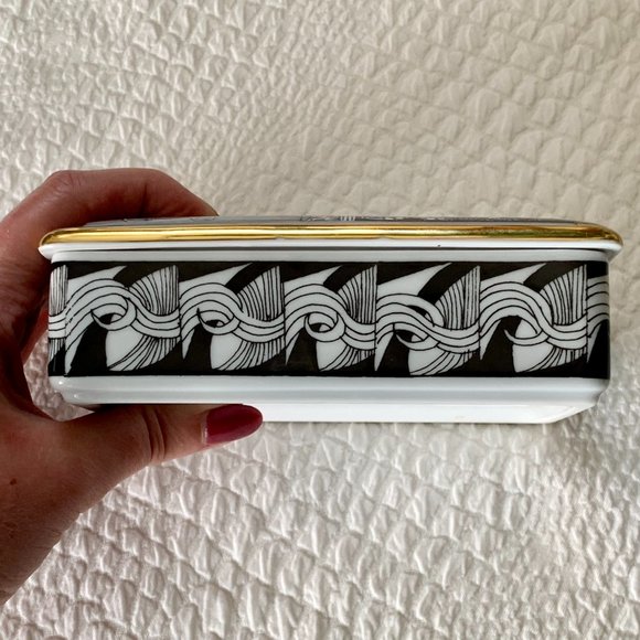 Vintage 80s Hollohaza Szasz Endre Porcelain Lidded Box Trinket 21K Gold Plated - Picture 5 of 13